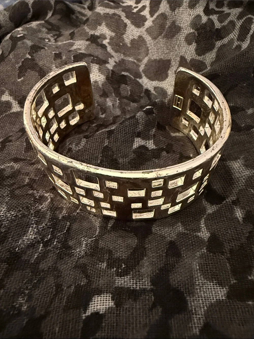 Silver Tone Cuff Bracelet & Clip On Silver Tone Earrings